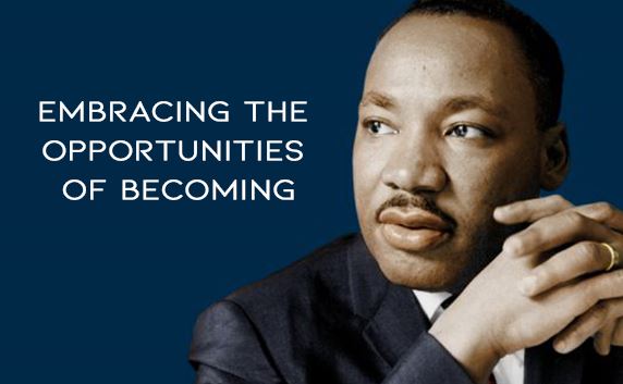 MLK Jr. picture with blue background and text: 