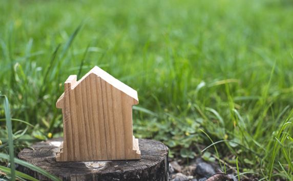 wood house on stump in front of grass