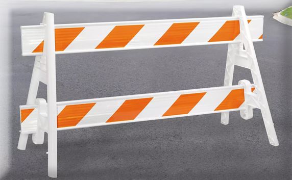 orange and white stripped road barricade